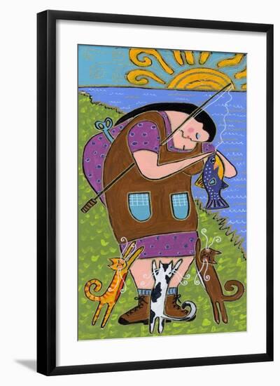 Big Diva Fishing with Cats-Wyanne-Framed Giclee Print