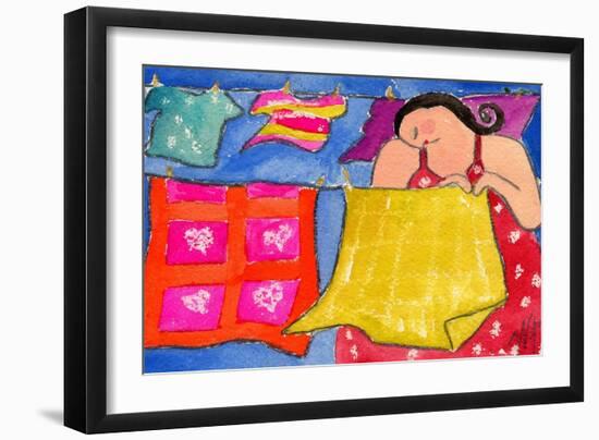 Big Diva Hanging Laundry to Dry-Wyanne-Framed Giclee Print