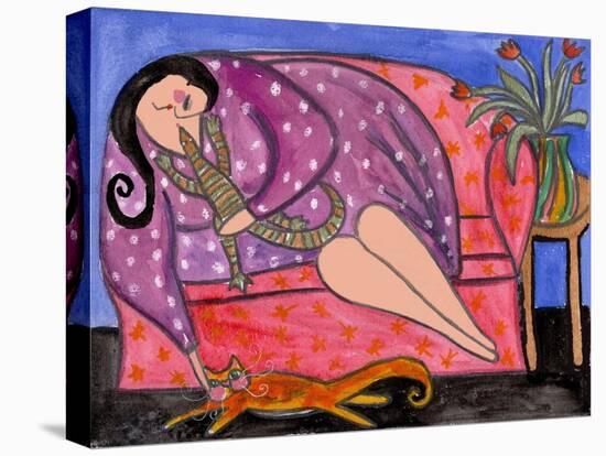 Big Diva Lounging with Lizard and Kitty-Wyanne-Stretched Canvas