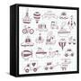 Big Doodled Transportation Icons Collection on School Notebook. Travel Set with Retro Cars, Air-Bal-smilewithjul-Framed Stretched Canvas