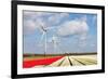 Big Dutch Colorful Tulip Fields with Wind Turbines-kruwt-Framed Photographic Print