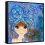 Big Eyed Girl Ocean Blue-Wyanne-Framed Stretched Canvas