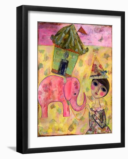 Big Eyed Girl Pink Elephant Circus-Wyanne-Framed Giclee Print