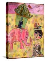 Big Eyed Girl Pink Elephant Circus-Wyanne-Stretched Canvas