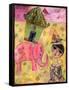 Big Eyed Girl Pink Elephant Circus-Wyanne-Framed Stretched Canvas