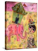 Big Eyed Girl Pink Elephant Circus-Wyanne-Stretched Canvas