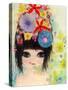 Big Eyed Girl Raining Flowers-Wyanne-Stretched Canvas