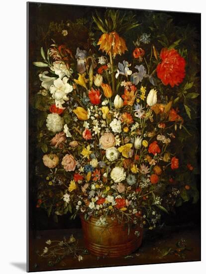 Big Flower Bouquet in a wooden vessel, 1606/07-Jan Brueghel the Elder-Mounted Giclee Print