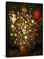 Big Flower Bouquet in a wooden vessel, 1606/07-Jan Brueghel the Elder-Stretched Canvas