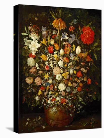 Big Flower Bouquet in a wooden vessel, 1606/07-Jan Brueghel the Elder-Stretched Canvas