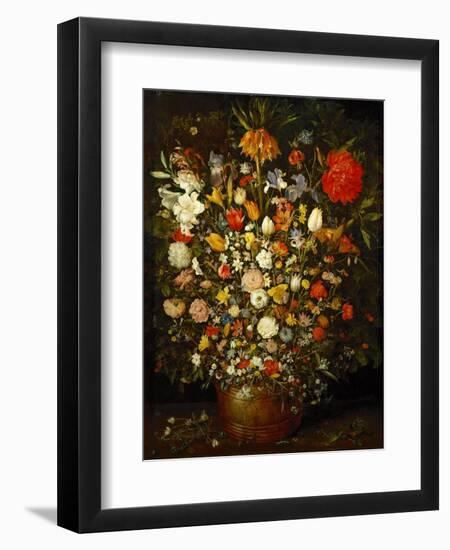 Big Flower Bouquet in a wooden vessel, 1606/07-Jan Brueghel the Elder-Framed Giclee Print