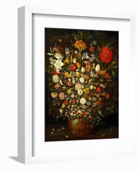 Big Flower Bouquet in a wooden vessel, 1606/07-Jan Brueghel the Elder-Framed Giclee Print