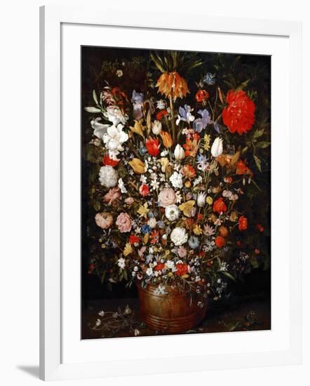 Big Flower Bouquet in a Wooden Vessel-Jan Brueghel the Elder-Framed Giclee Print