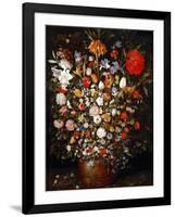 Big Flower Bouquet in a Wooden Vessel-Jan Brueghel the Elder-Framed Giclee Print