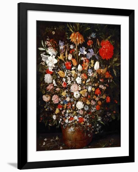 Big Flower Bouquet in a Wooden Vessel-Jan Brueghel the Elder-Framed Giclee Print