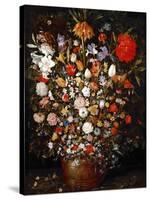 Big Flower Bouquet in a Wooden Vessel-Jan Brueghel the Elder-Stretched Canvas