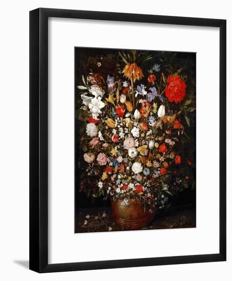 Big Flower Bouquet in a Wooden Vessel-Jan Brueghel the Elder-Framed Giclee Print