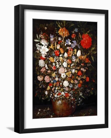 Big Flower Bouquet in a Wooden Vessel-Jan Brueghel the Elder-Framed Giclee Print