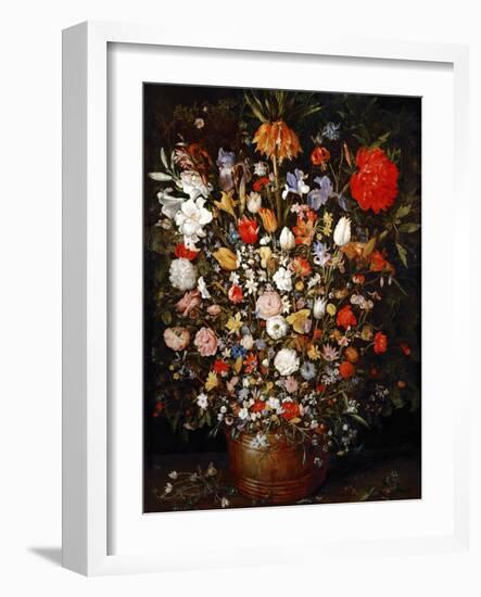 Big Flower Bouquet in a Wooden Vessel-Jan Brueghel the Elder-Framed Giclee Print