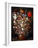 Big Flower Bouquet in a Wooden Vessel-Jan Brueghel the Elder-Framed Premium Giclee Print