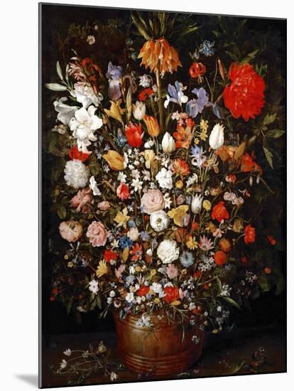 Big Flower Bouquet in a Wooden Vessel-Jan Brueghel the Elder-Mounted Giclee Print