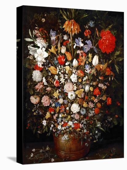 Big Flower Bouquet in a Wooden Vessel-Jan Brueghel the Elder-Stretched Canvas