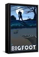 Big Foot walking through Golf Course-Lantern Press-Framed Stretched Canvas