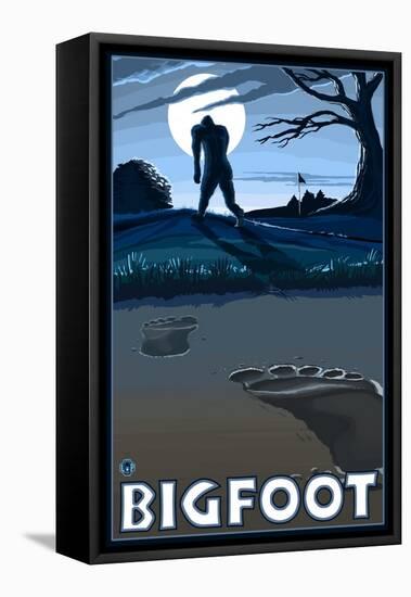 Big Foot walking through Golf Course-Lantern Press-Framed Stretched Canvas