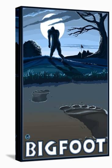 Big Foot walking through Golf Course-Lantern Press-Stretched Canvas