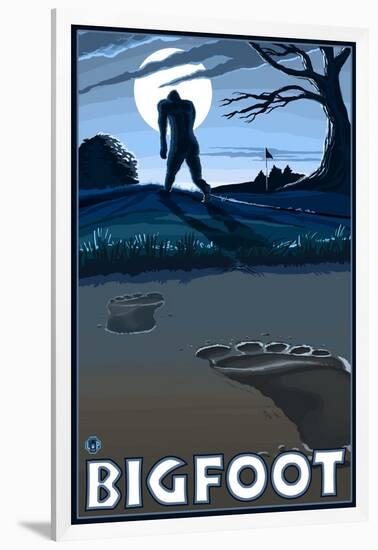 Big Foot walking through Golf Course-Lantern Press-Framed Art Print