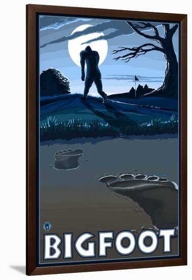 Big Foot walking through Golf Course-Lantern Press-Framed Art Print