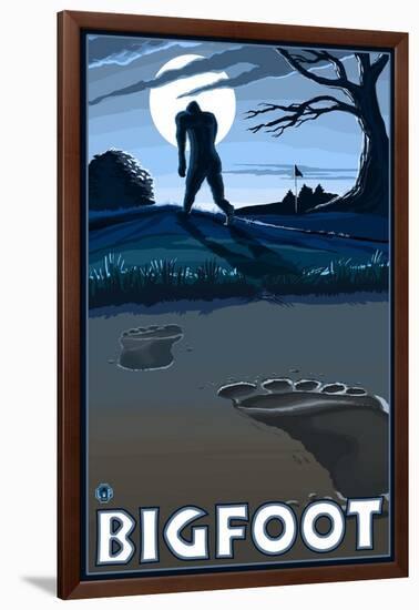 Big Foot walking through Golf Course-Lantern Press-Framed Art Print