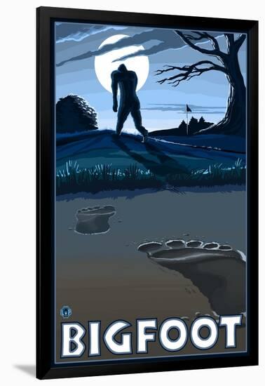 Big Foot walking through Golf Course-Lantern Press-Framed Art Print