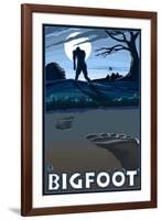 Big Foot walking through Golf Course-Lantern Press-Framed Art Print