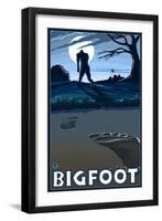 Big Foot walking through Golf Course-Lantern Press-Framed Art Print