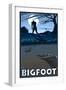 Big Foot walking through Golf Course-Lantern Press-Framed Art Print