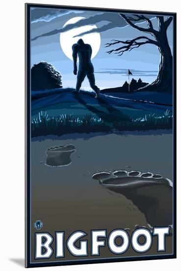 Big Foot walking through Golf Course-Lantern Press-Mounted Art Print