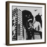 Big Gorilla Destroys City-Evgeny Bakal-Framed Art Print