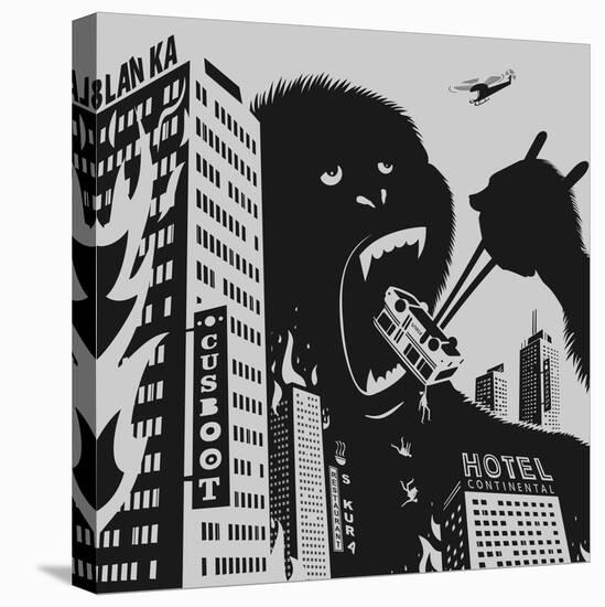 Big Gorilla Destroys City-Evgeny Bakal-Stretched Canvas