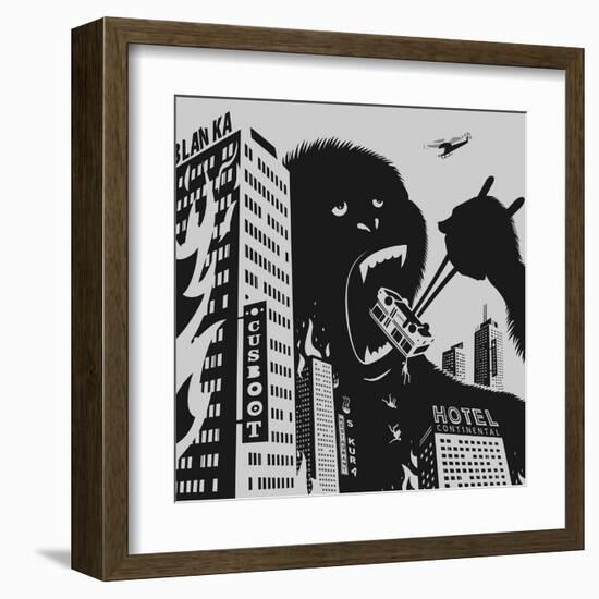 Big Gorilla Destroys City-Evgeny Bakal-Framed Art Print