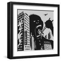 Big Gorilla Destroys City-Evgeny Bakal-Framed Art Print