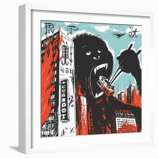 Big Gorilla Destroys City-JoeBakal-Framed Art Print