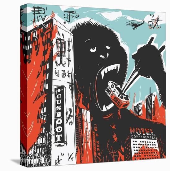 Big Gorilla Destroys City-JoeBakal-Stretched Canvas
