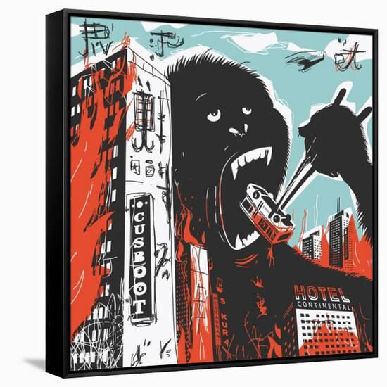 Big Gorilla Destroys City-JoeBakal-Framed Stretched Canvas