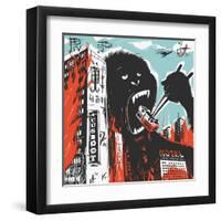 Big Gorilla Destroys City-JoeBakal-Framed Art Print