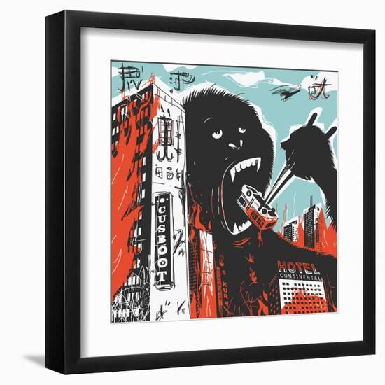 Big Gorilla Destroys City-JoeBakal-Framed Art Print