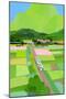 Big green mountain and rice field-Hiroyuki Izutsu-Mounted Giclee Print