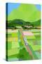 Big green mountain and rice field-Hiroyuki Izutsu-Stretched Canvas