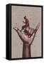 Big Hand in CALL ME Sign with Man Using Mobile Phone,Illustration Painting-Tithi Luadthong-Framed Stretched Canvas