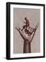Big Hand in CALL ME Sign with Man Using Mobile Phone,Illustration Painting-Tithi Luadthong-Framed Art Print